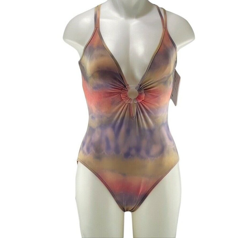IF Swimsuit Multi-color Tie Dyed Scoop Soft Cup 1 Piece Womens Size 8 NEW $86